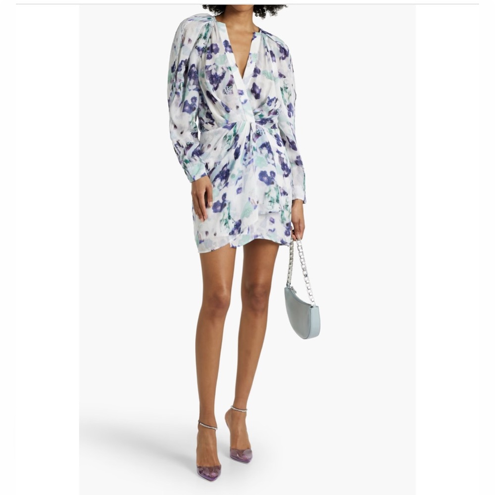 NWT IRO Odine pleated wrap-effect chiffon mini dress Sz 38 US 6 Medium $595